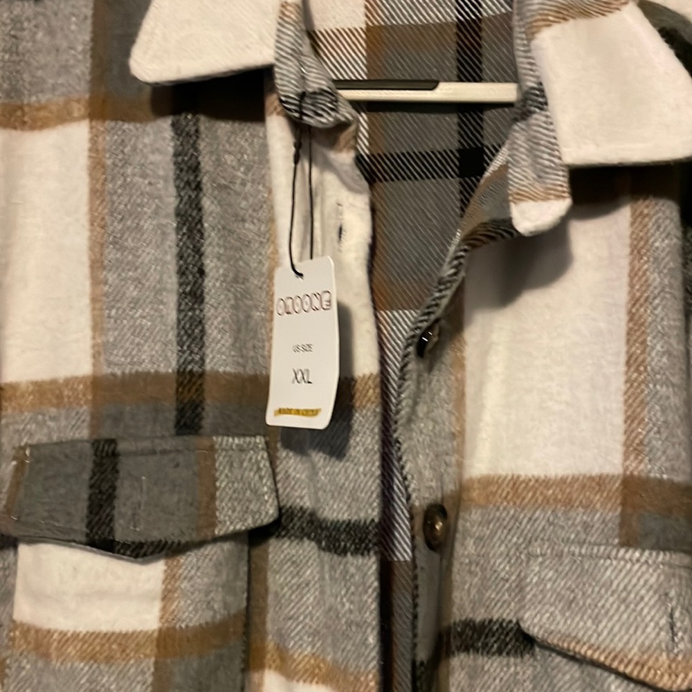 Long women jacket grey tan and white